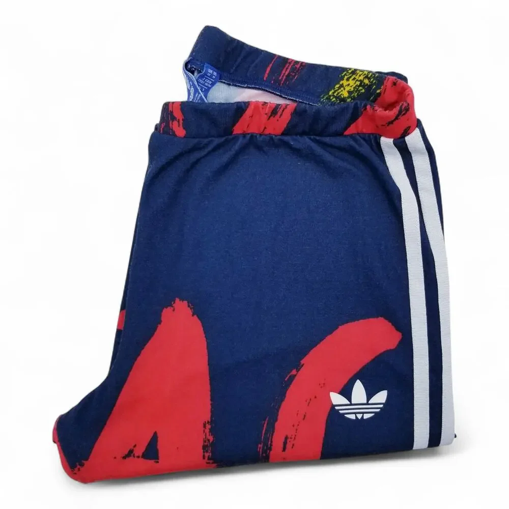 ADIDAS Paris Graphic Print Three Stripe Leggings Navy Red Yellow - Medium - Picture 3 of 12